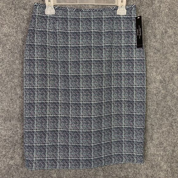 Tahari Woven Skirt NWT Size 6 Navy Cabana Multi-Color Kick Pleat Zip Back - Picture 1 of 11